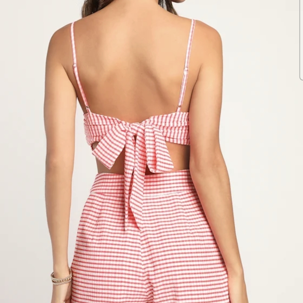 NWT Lulus Stun & Games Coral Gingham 2-Piece Button-front Shorts Pink XS - Picture 2 of 3